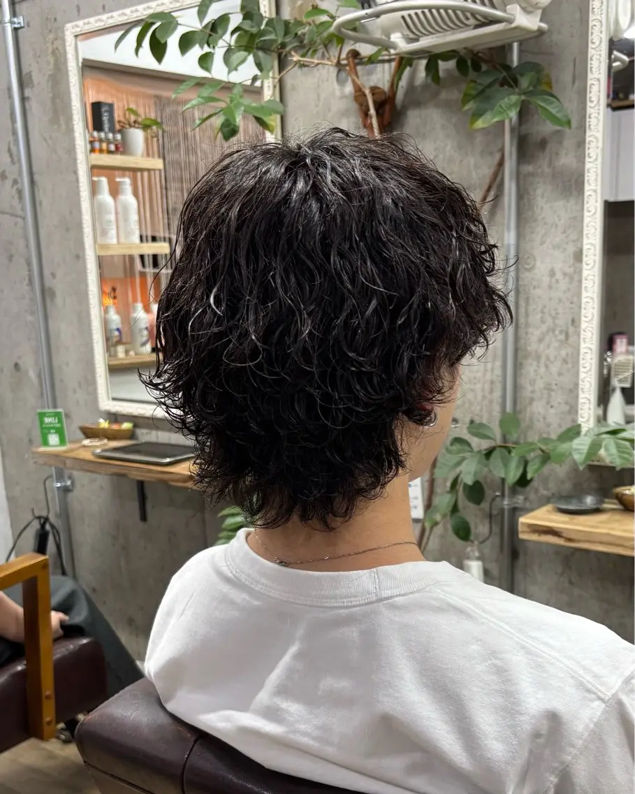 ミディアム パーマ メンズ ミディアムパーマ メンズパーマ メンズウルフカット ウルフカット カット パーマ メンズパーマ /マッシュ/ヨシダのヘアスタイル