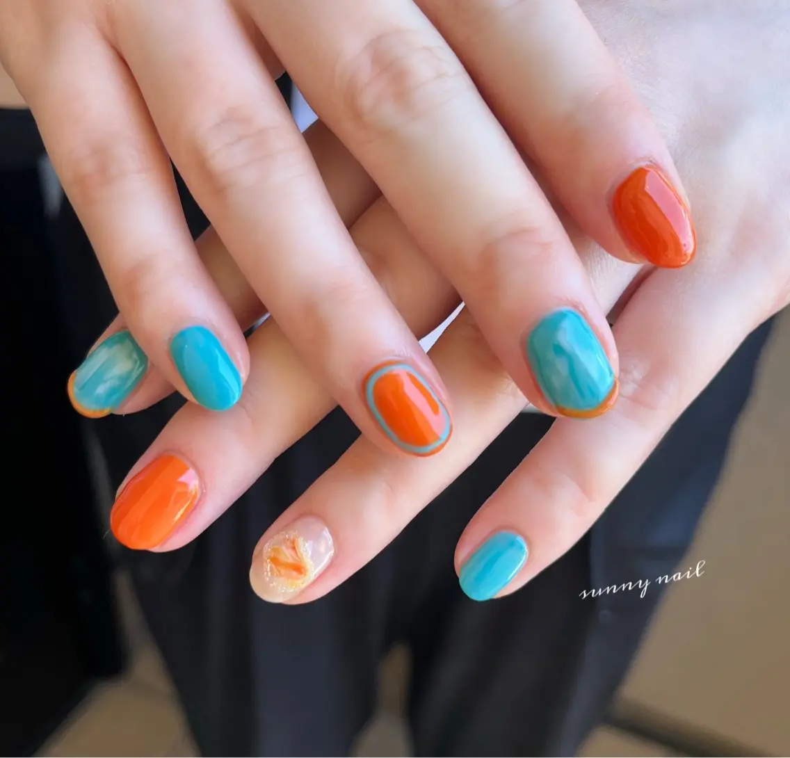 ネイル ジェルネイル オレンジ パラジェル ぷっくりネイル 夏ネイル sunny nailのネイルデザイン