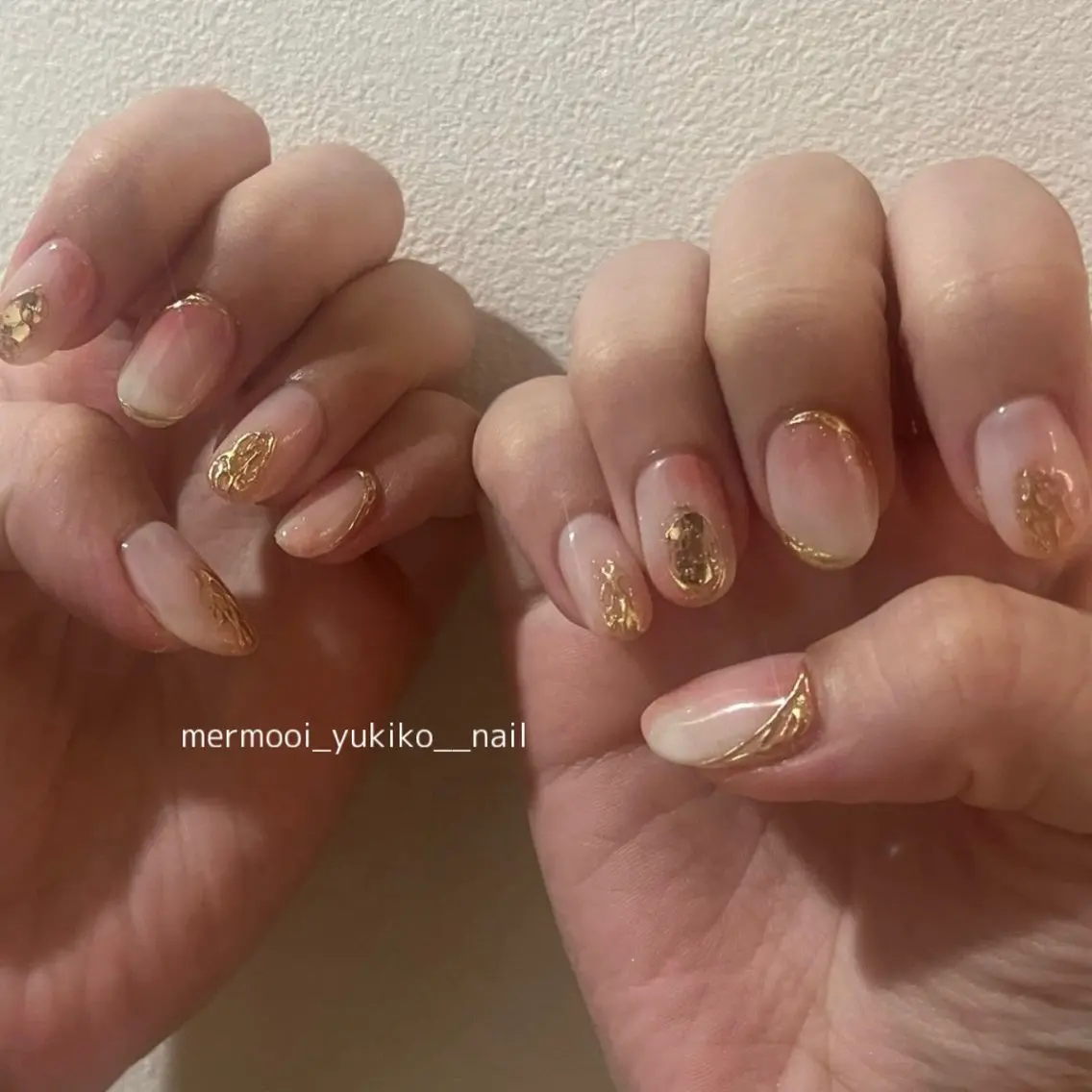 ネイル ブルー フレンチネイル ミラーネイル ニュアンスネイル オレンジ mermooi nailのネイルデザイン