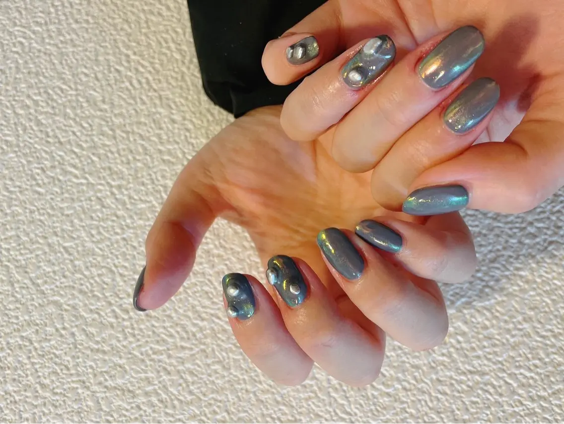 ネイル ジェルネイル 韓国ネイル メンズネイル ミラーネイル パラジェル kiki nail たまプラーザのネイルデザイン