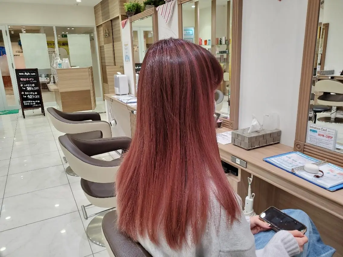 ロング カラー アッシュ バレイヤージュ ブリーチ イルミナカラー ピンクカラー カラー特化🔥中村 和貴<Ash津田沼>のヘアスタイル