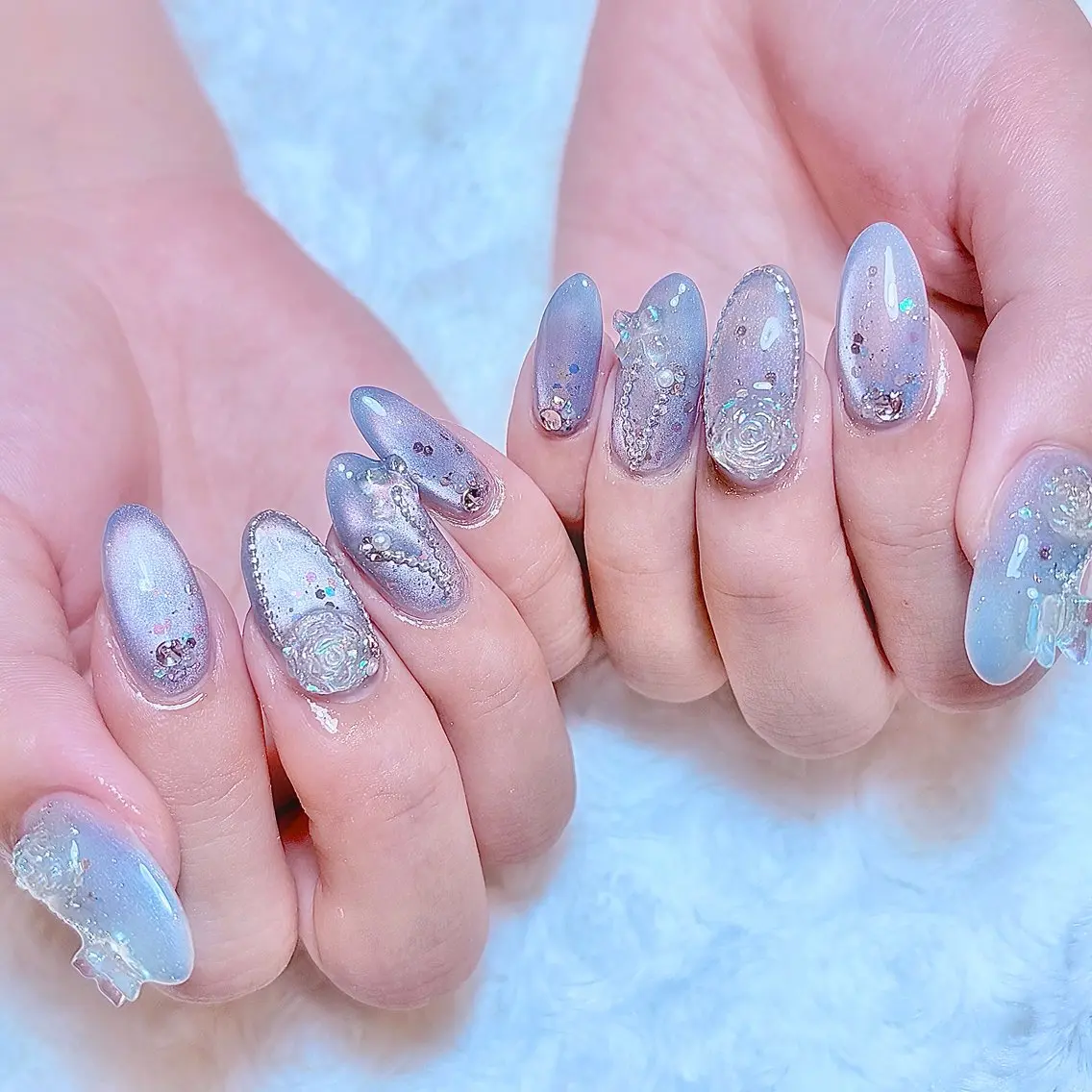 ネイル 水色 ワンホンネイル ハンドネイル Naruse Momoのネイルデザイン