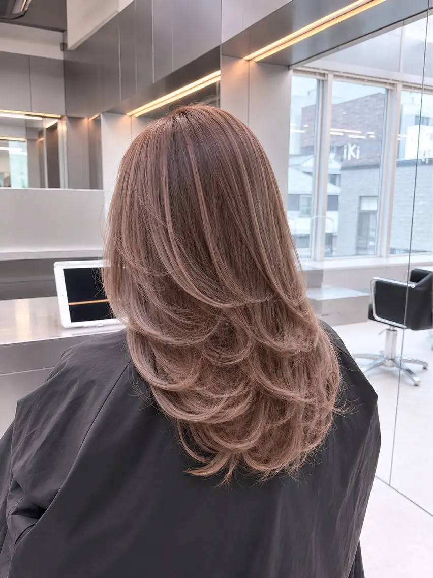 セミロング ヘアカラー ヘアセット 🫧バレイヤージュ/ ハイトーン/ミズキのヘアスタイル