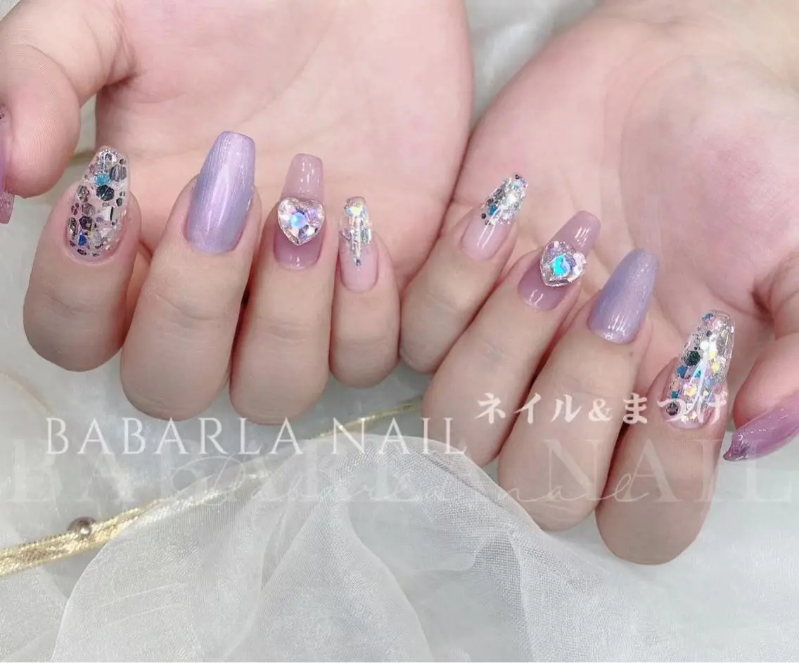 ネイル アートネイル ハート ラメ(グリッター) ピンク パープル Babarla nailのネイルデザイン