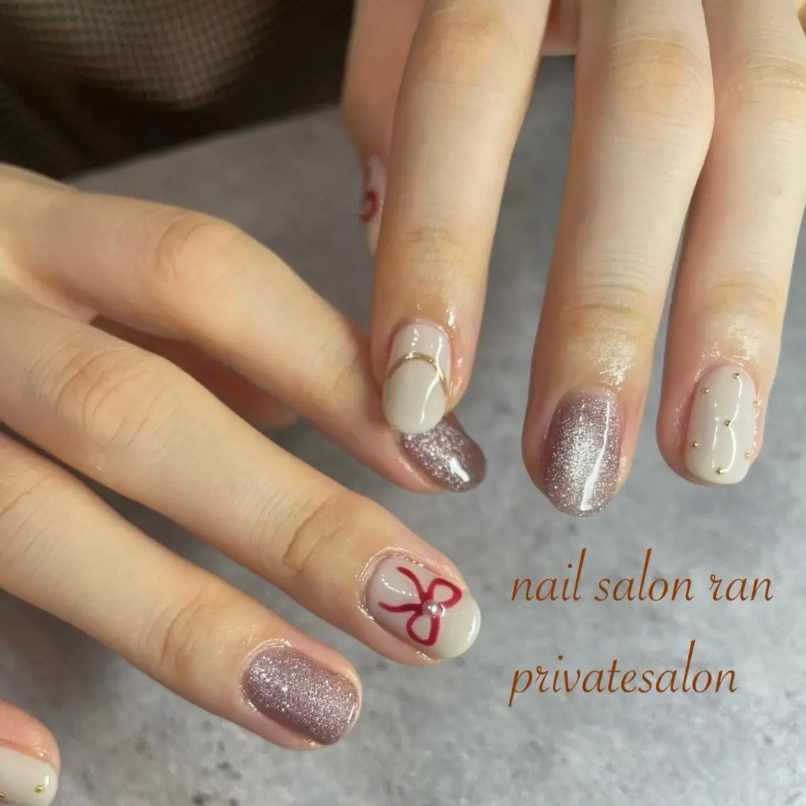 ネイル リボン ハンドネイル ハンドケア nailsalon ranのネイルデザイン