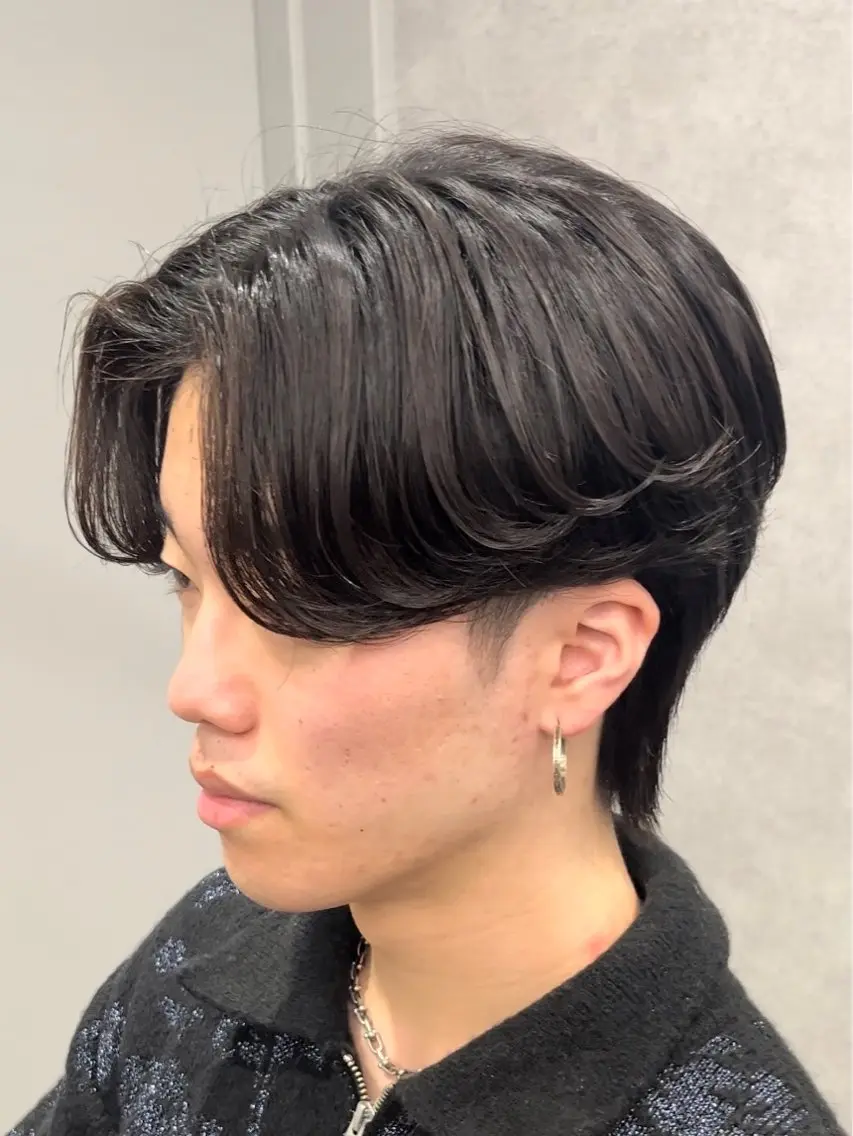 ショート カラー パーマ メンズ キッズ センターパート マッシュ メンズパーマ ツーブロック 刈り上げ センターパート マスターかずまのヘアスタイル