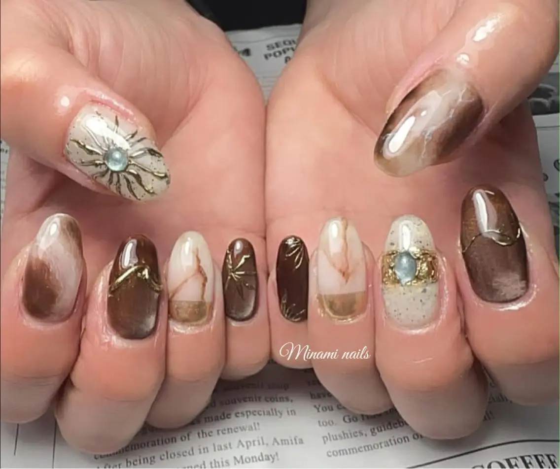 ネイル アートネイル ガーリー キラキラネイル 韓国ネイル マグネットネイル ハンドネイル Minami Nailsのネイルデザイン