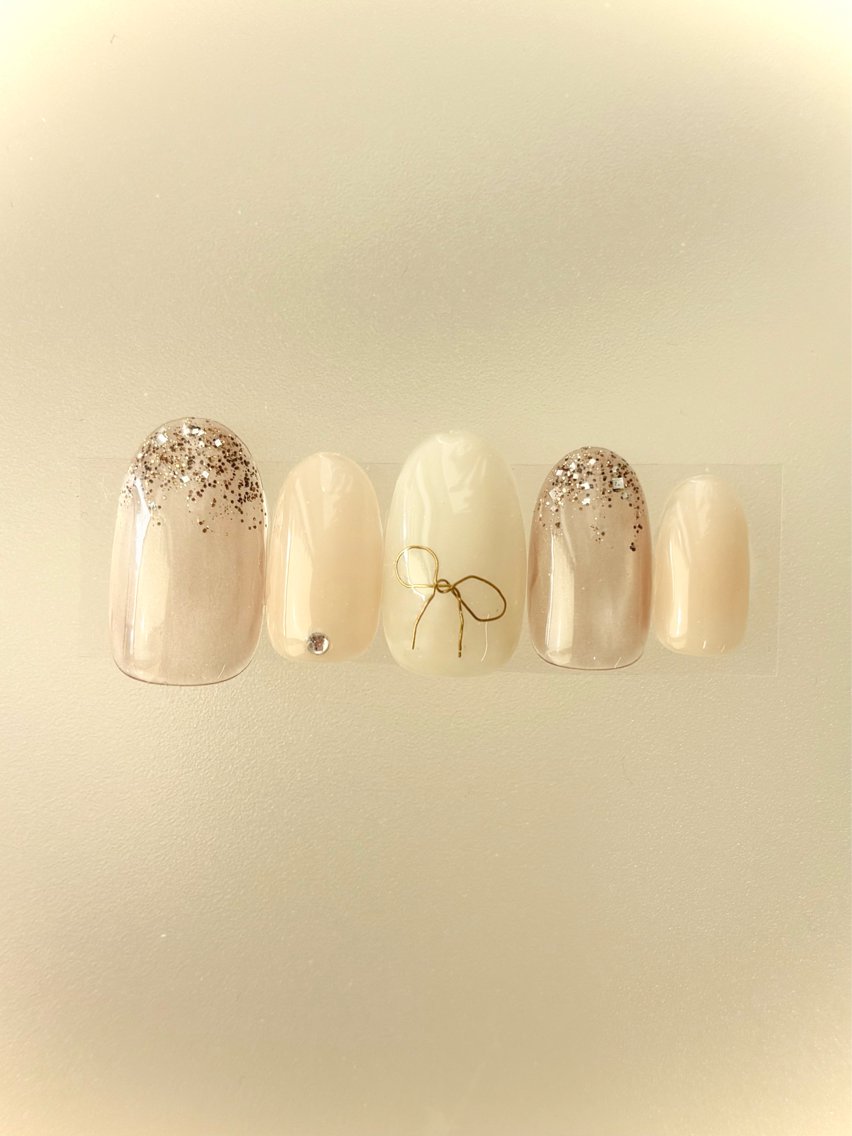 ネイル マグネットネイル ニュアンスネイル リボン ハンドネイル Mary nail .narumiのネイルデザイン
