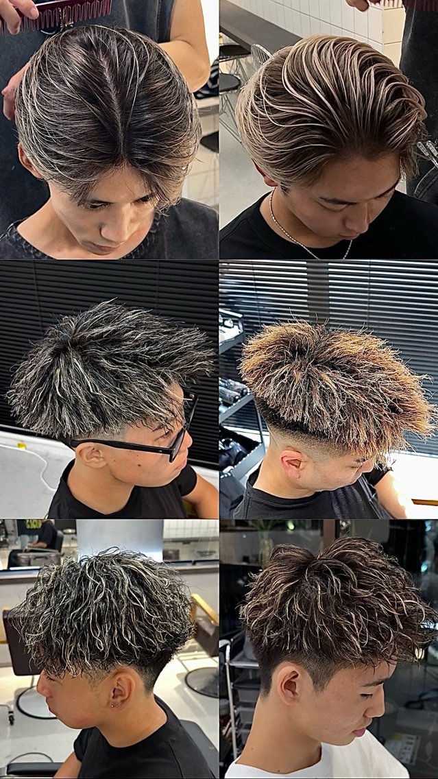 ショート カラー パーマ メンズ メンズメッシュ メンズパーマ メッシュ 渋谷/無料カット モデル/シイバのヘアスタイル