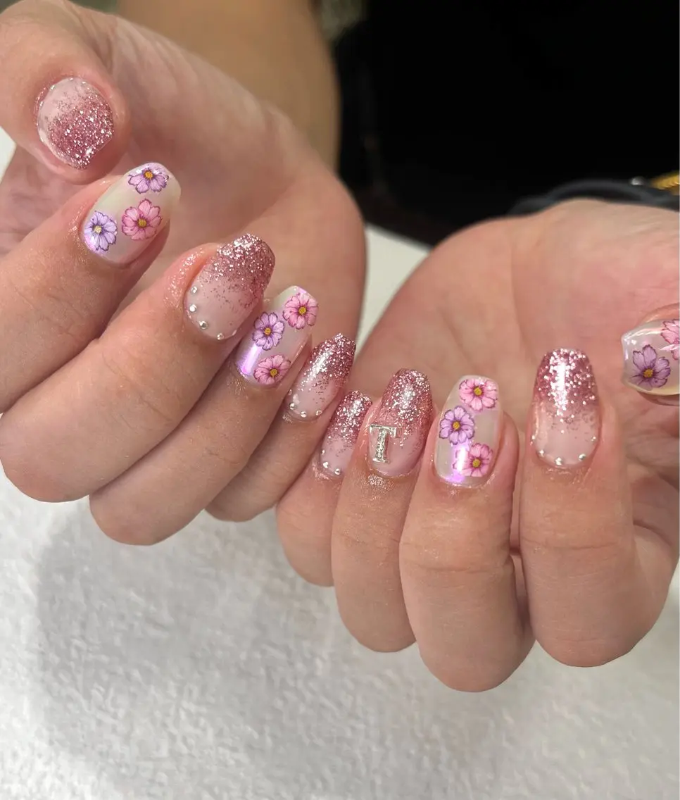 ネイル オーロラネイル フラワーネイル グラデーション キラキラネイル ラメ(グリッター) ハンドネイル フットネイル Para Sol nail　Maoのネイルデザイン