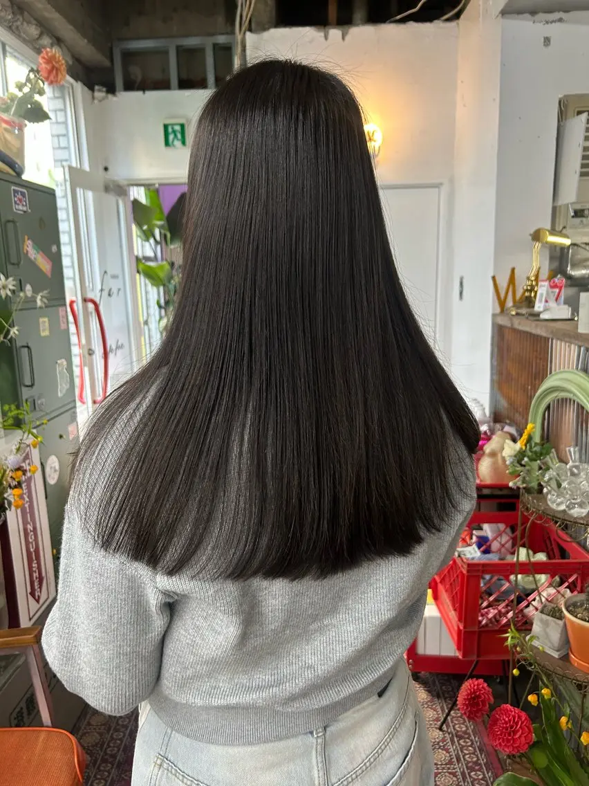 ロング 酸性ストレート カット 縮毛矯正 maho/垢抜け カラーパーマのヘアスタイル