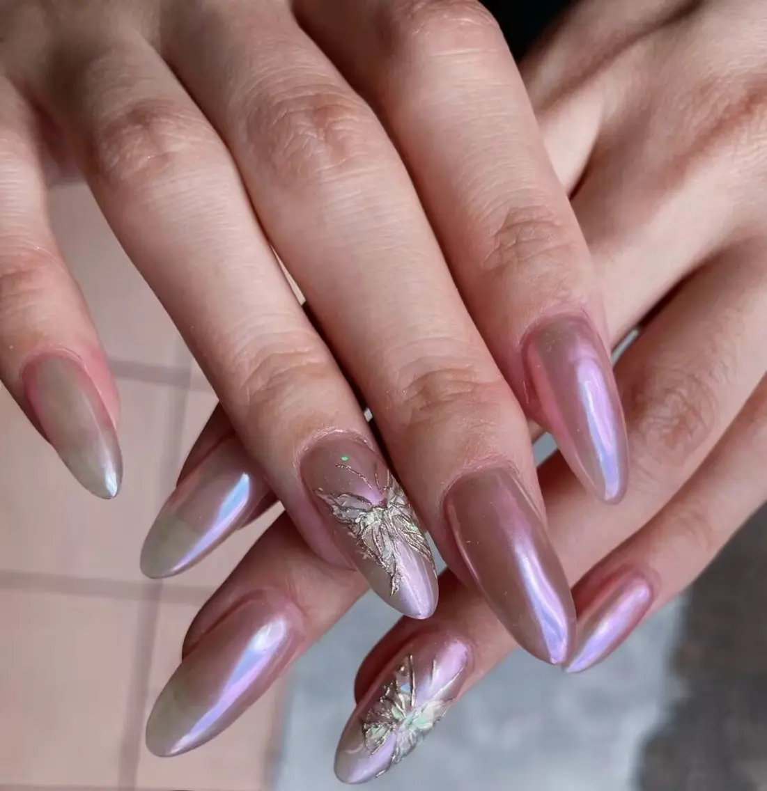 ネイル アートネイル オーロラネイル チークネイル フレンチネイル ガラスフレンチ ハンドネイル 🎀🎀YooLi Nail Salonのネイルデザイン