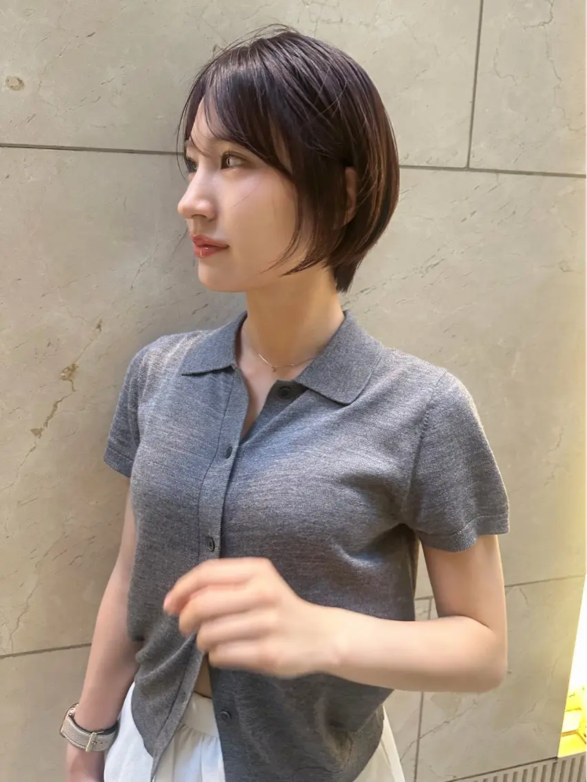 ショート カラー パーマ ヘアアレンジ ショートボブ ブラウンカラー ダークブラウン ボブ ショートヘア 髪質改善/韓国風 レイヤー/田村祐樹のヘアスタイル