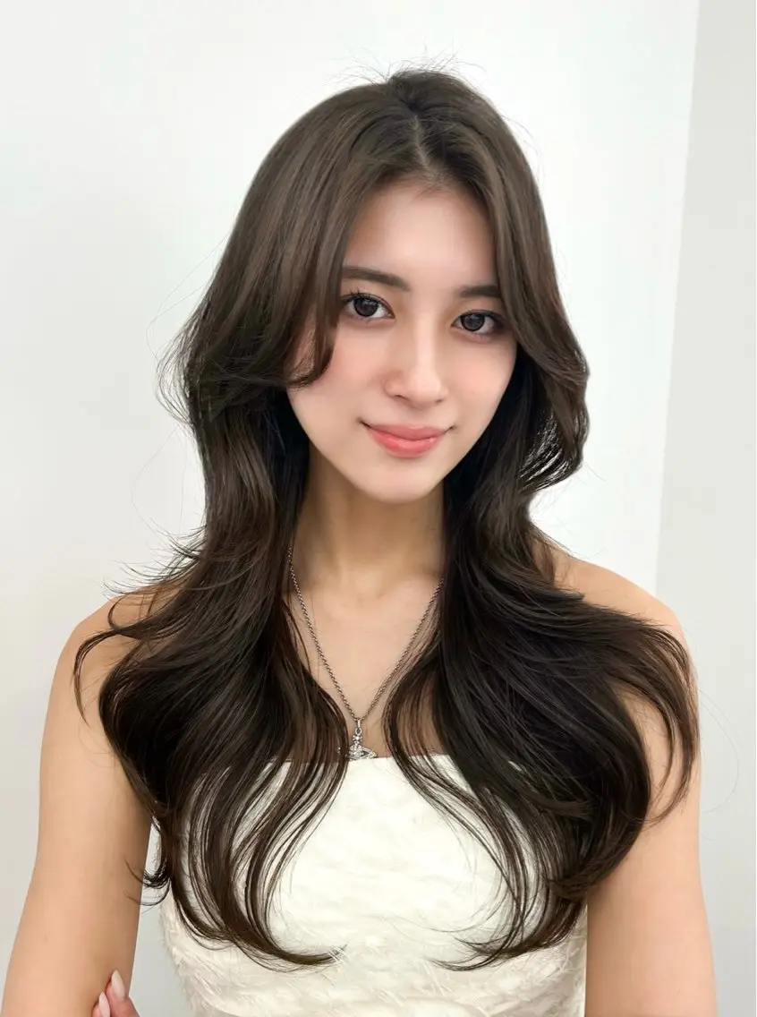 ロング カラー くびれヘア 顔周りカット 韓国風ヘア レイヤーカット 小顔カット カット ヘアカラー トリートメント 韓国ヘア/顔周り ヘアセット/加藤優里のヘアスタイル