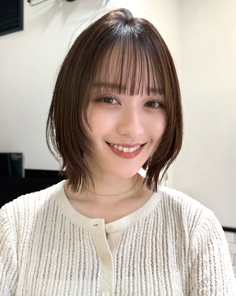 ミディアム カット 金井蛍祐/くびれボブ /地毛風縮毛矯正のヘアスタイル