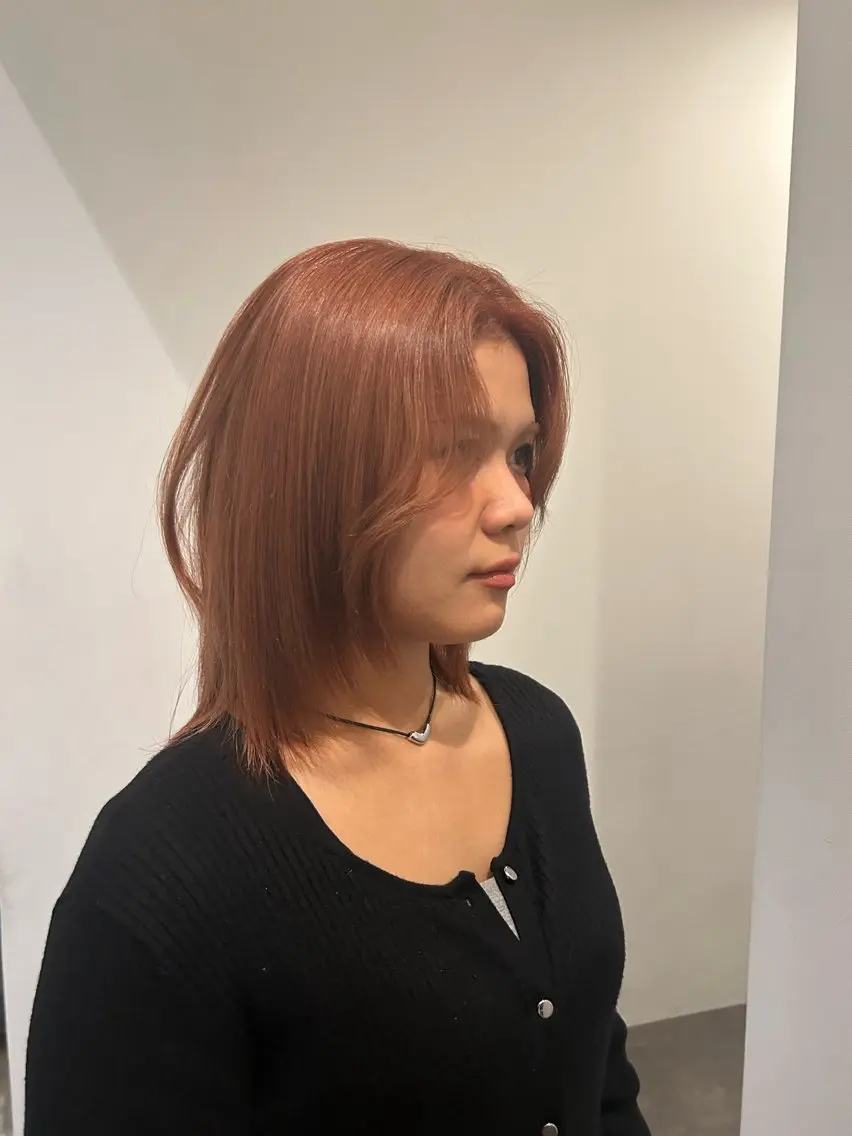 ミディアム オレンジブラウン ヘアカラー Riko/ カットモデル募集❤︎のヘアスタイル