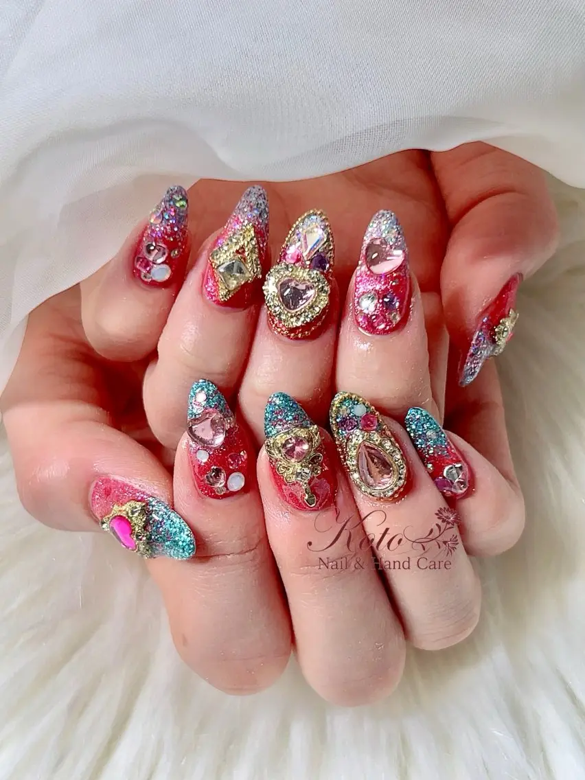 ネイル 長さ出し ジェルネイル 持ち込み ニュアンスネイル 赤色 ハンドネイル Nail Salon KOTOのネイルデザイン