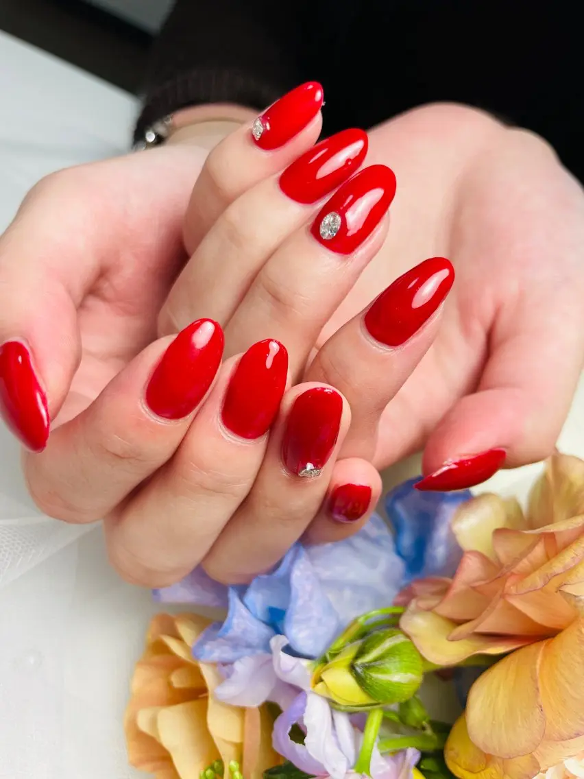 ネイル ブルー チークネイル フレンチネイル ガーリー ハート Mnail _KKのネイルデザイン