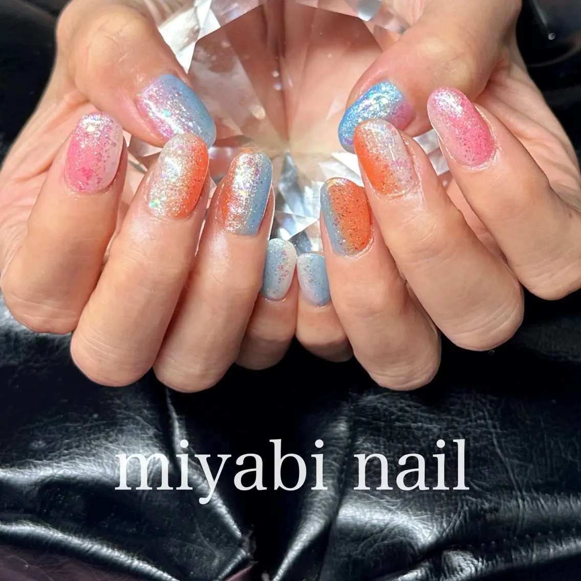 ネイル ジェルネイル グラデーション キラキラネイル ラメ(グリッター) ラメグラデーション ハンドネイル miyabi nail 桂川駅近くのネイルデザイン