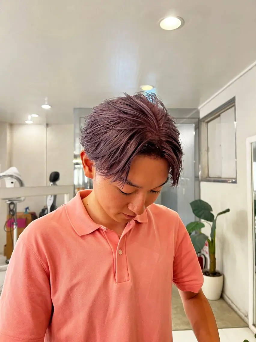 カラー ブリーチ ピンクカラー 縮毛矯正 郡山駅前メンズ特化 岩﨑大翼のヘアスタイル