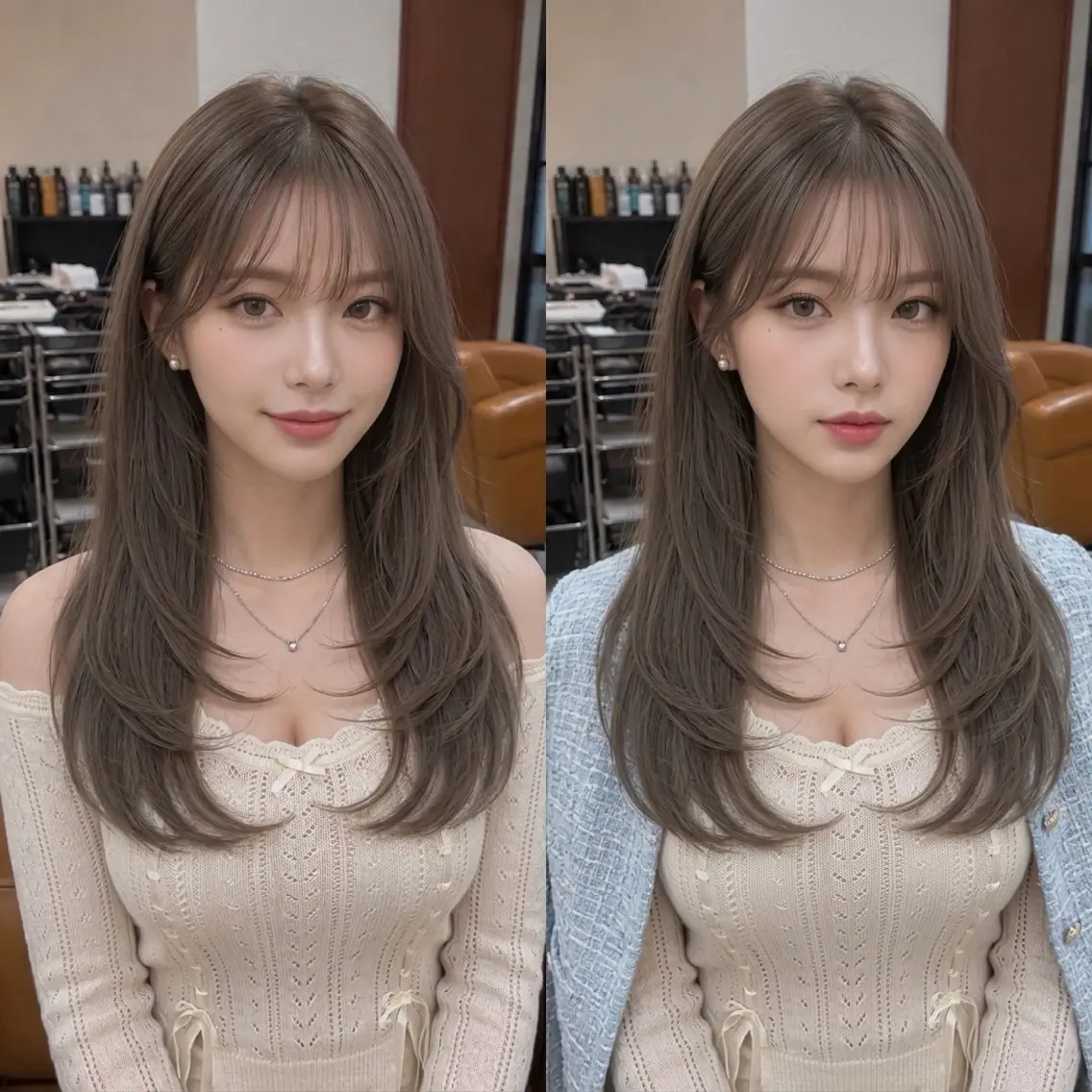 ミディアム カラー カット ヘアカラー トリートメント レイヤー/上品 色素カラー/山口のヘアスタイル