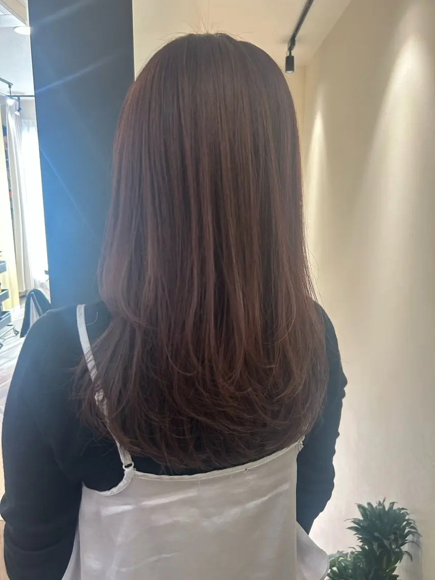 ロング カラー ブリーチ ブラウンカラー ブリーチなしカラー ピンクカラー ピンクブラウン hubhair レイヤー/透明感のヘアスタイル