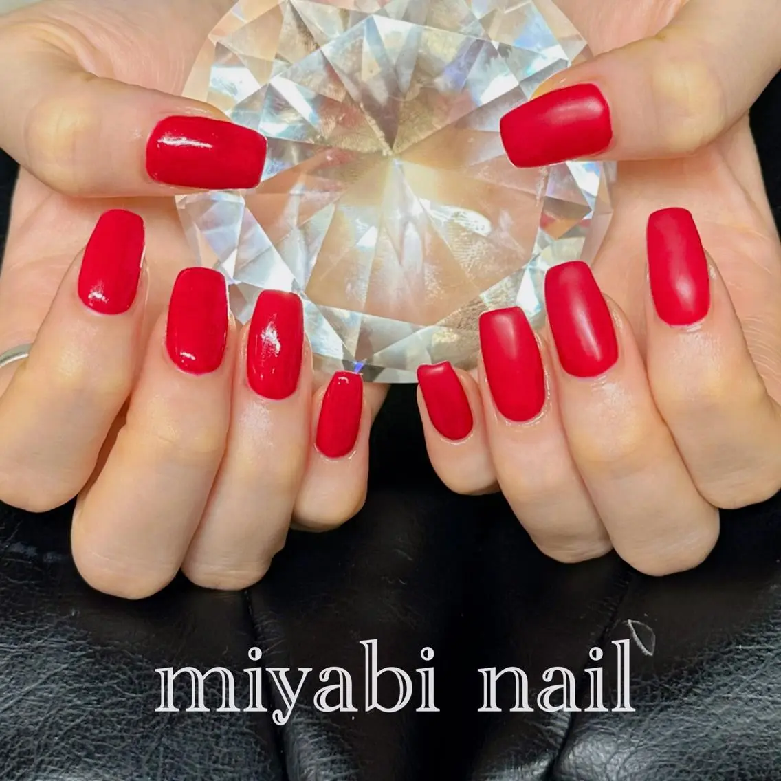 ネイル ジェルネイル マットネイル ワンカラーネイル 赤色 シンプルネイル ハンドネイル miyabi nail 桂川駅近くのネイルデザイン