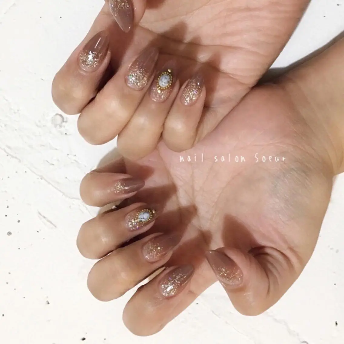 ネイル ブラウン ラメ(グリッター) スカルプネイル ハンドネイル nail salon Soeurのネイルデザイン