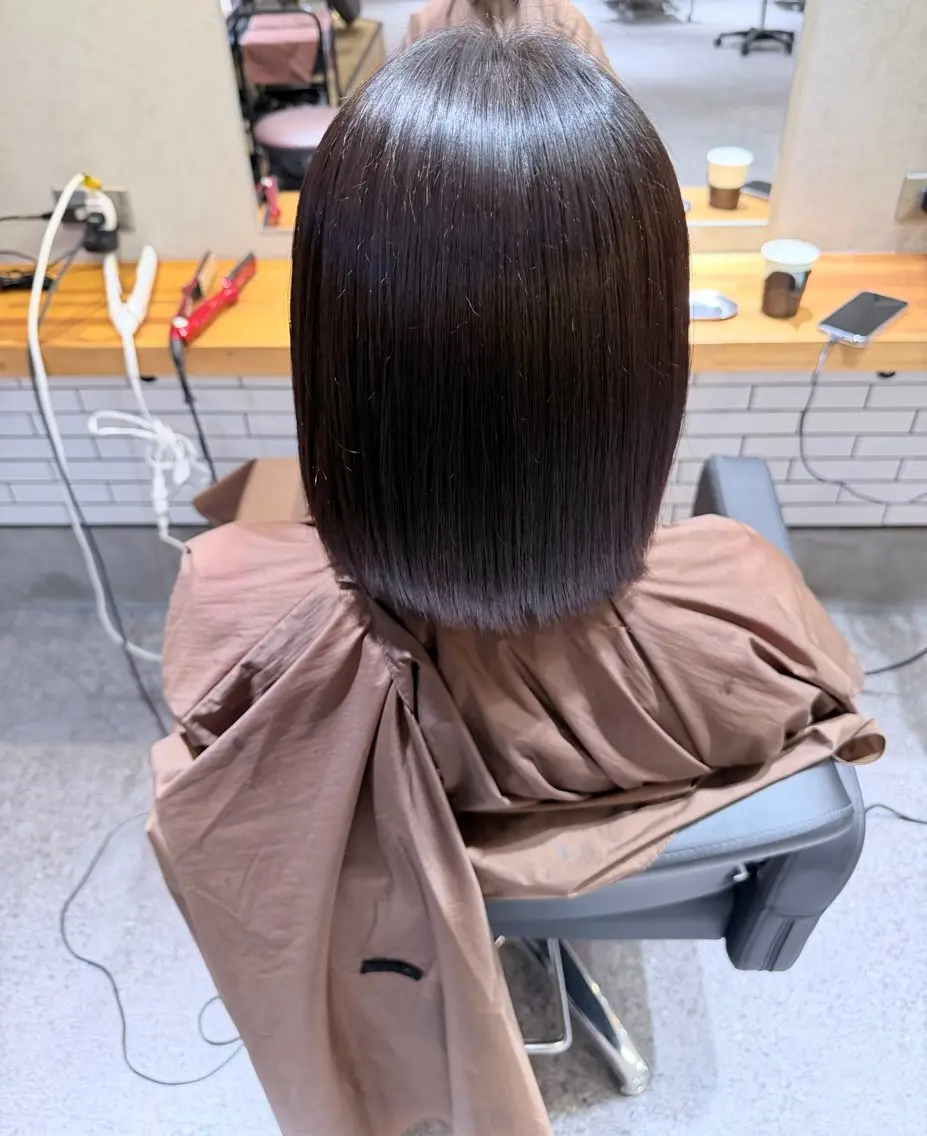 ミディアム 縮毛矯正 縮毛矯正 フジモト カリンのヘアスタイル