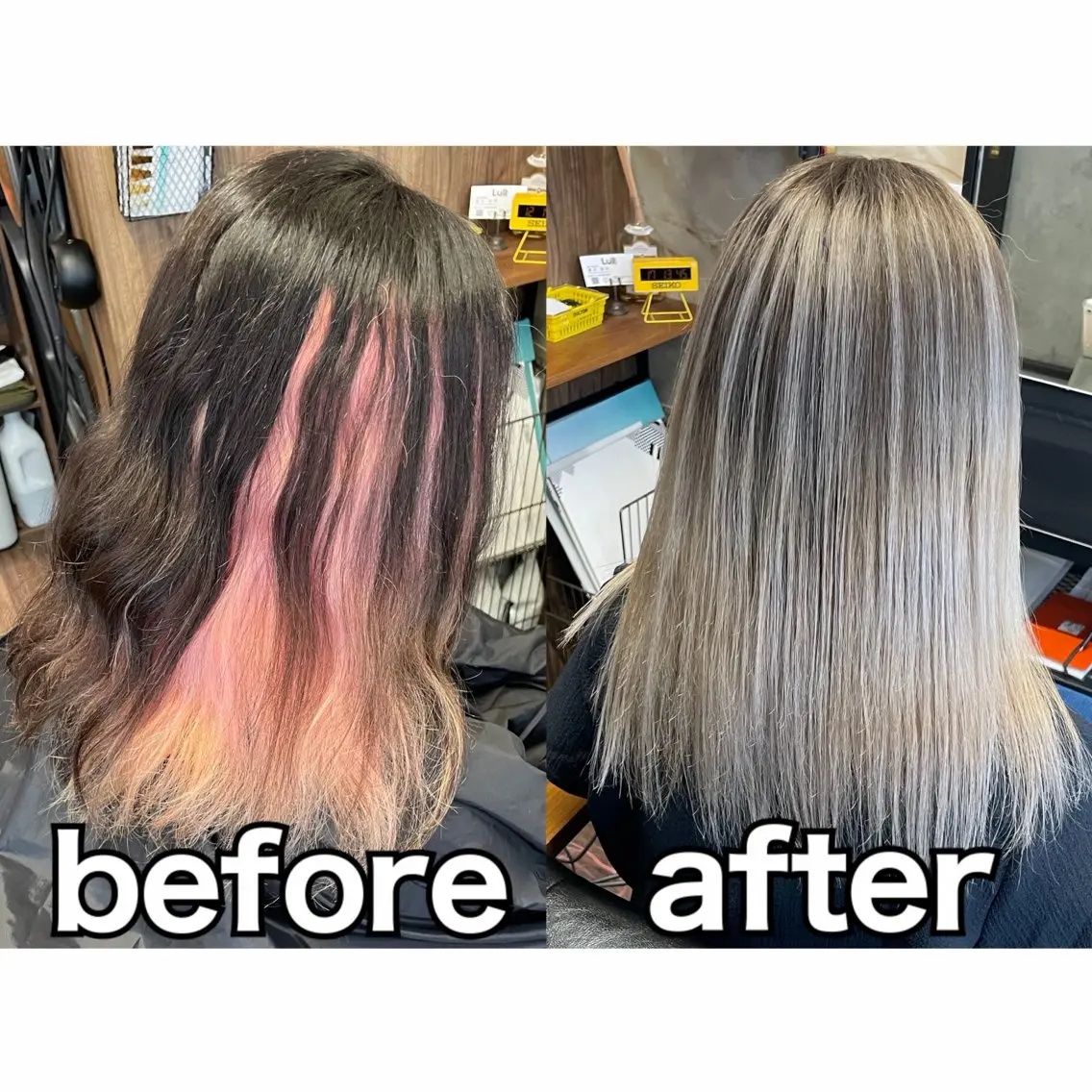 セミロング カラー バレイヤージュ レイヤーカット カット ヘアカラー トリートメント Lull1人美容室 イージーパーマのヘアスタイル