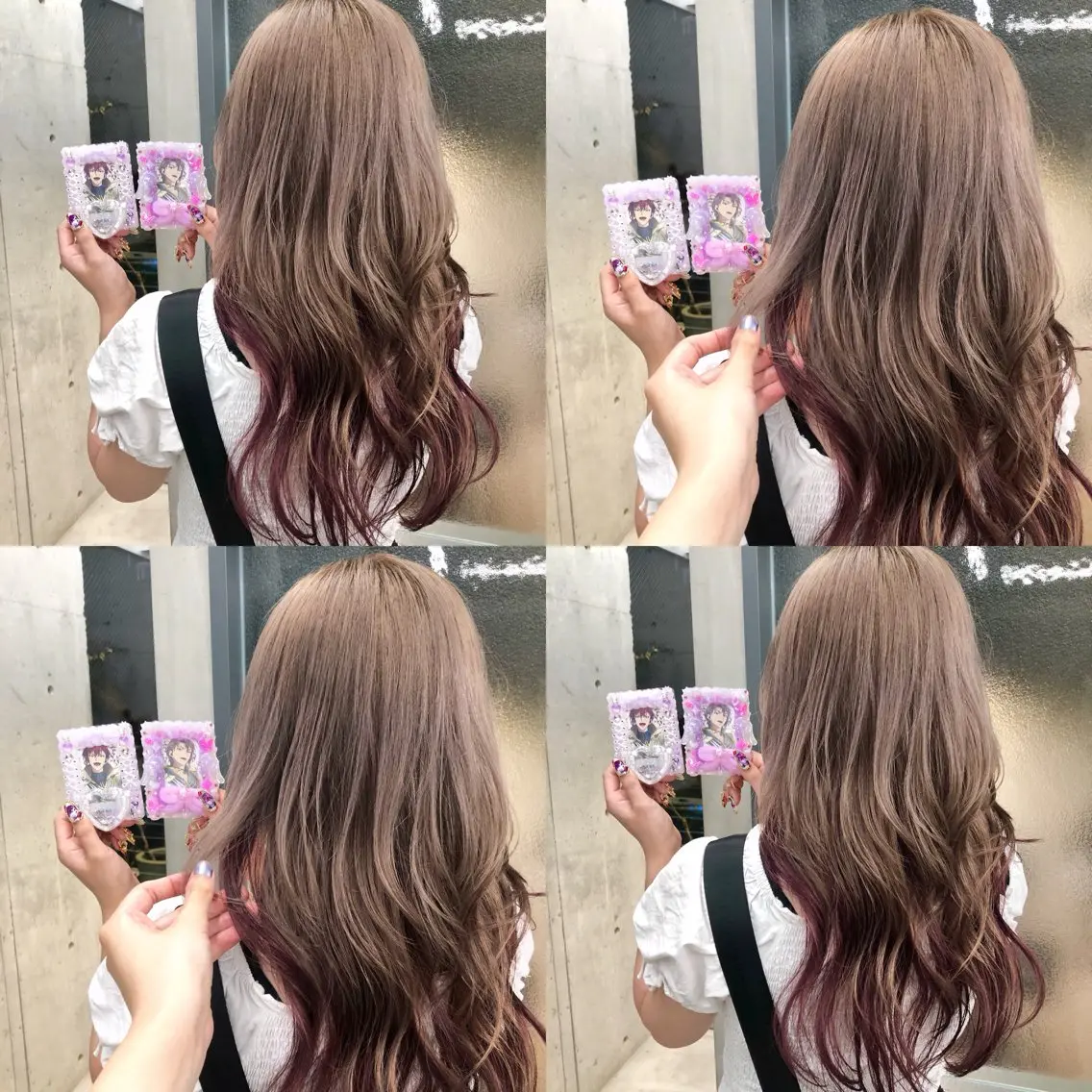 ロング カラー ベージュカラー ブリーチ ボルドーカラー ピンクカラー ツートーンカラー 推しカラー✨ オタク美容師ユウカのヘアスタイル