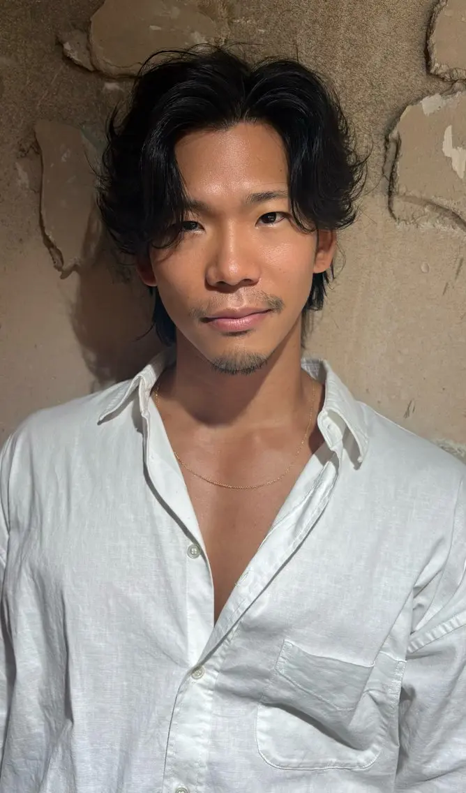 ミディアム パーマ メンズ カット 鈴木 颯真ウィリアムのヘアスタイル