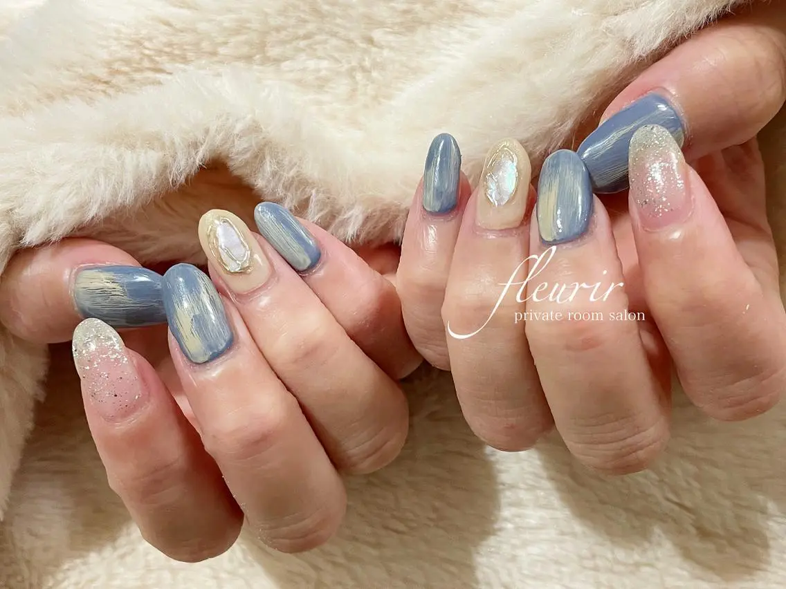 ネイル アートネイル グラデーション ラメ(グリッター) ラメグラデーション ミラーネイル フルリール 【プライベートサロンのネイルデザイン