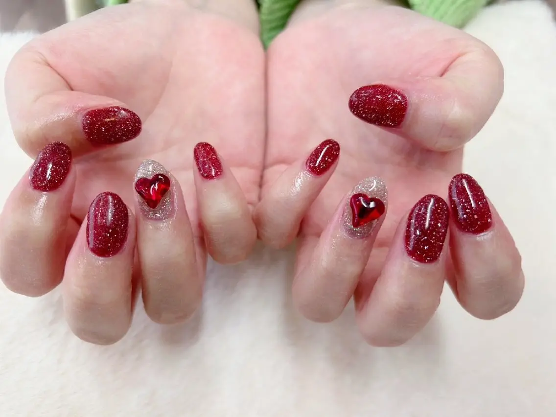 ネイル フラッシュネイル ハート ストーンネイル 心斎橋Salon Epokkuのネイルデザイン