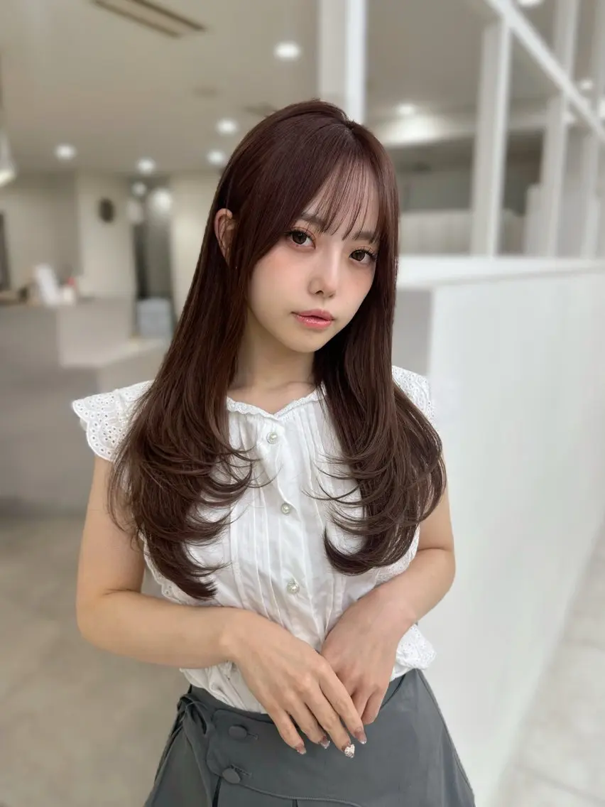ロング カラー ロングレイヤー ブリーチ ブラウンカラー 透明感カラー グレージュ カット ヘアカラー レイヤー/ブリーチ 銀座/HARUKAのヘアスタイル