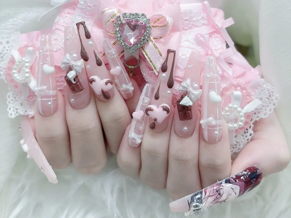 ネイル 成人式 マグネットネイル 大理石ネイル(マーブル) リボン 夏ネイル ハンドネイル MoMoA Nail ネイル長さ出し専門店のネイルデザイン