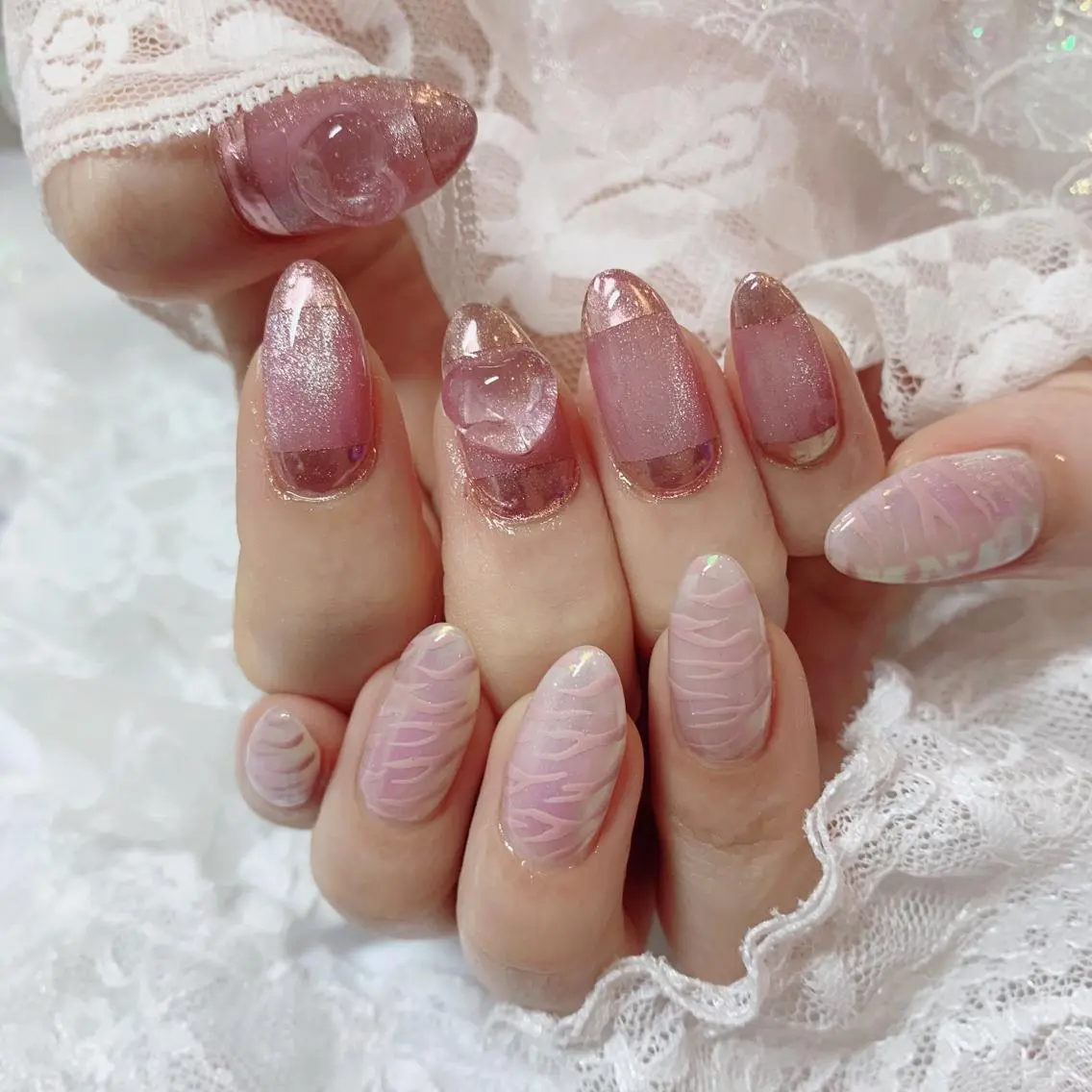 ネイル ハート ハンドネイル La neige* yuki 🐩🌙のネイルデザイン