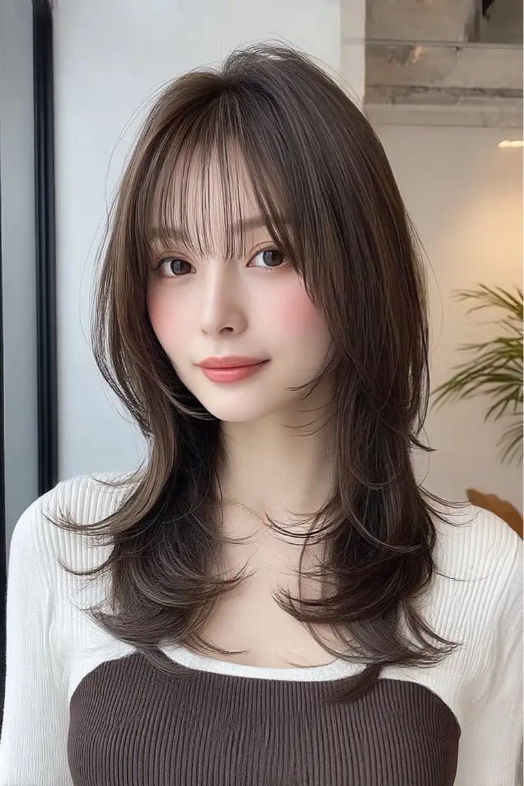 セミロング カラー ヘアカラー 韓国×艶ハイトーンが かわいい✨️リオ🍒のヘアスタイル