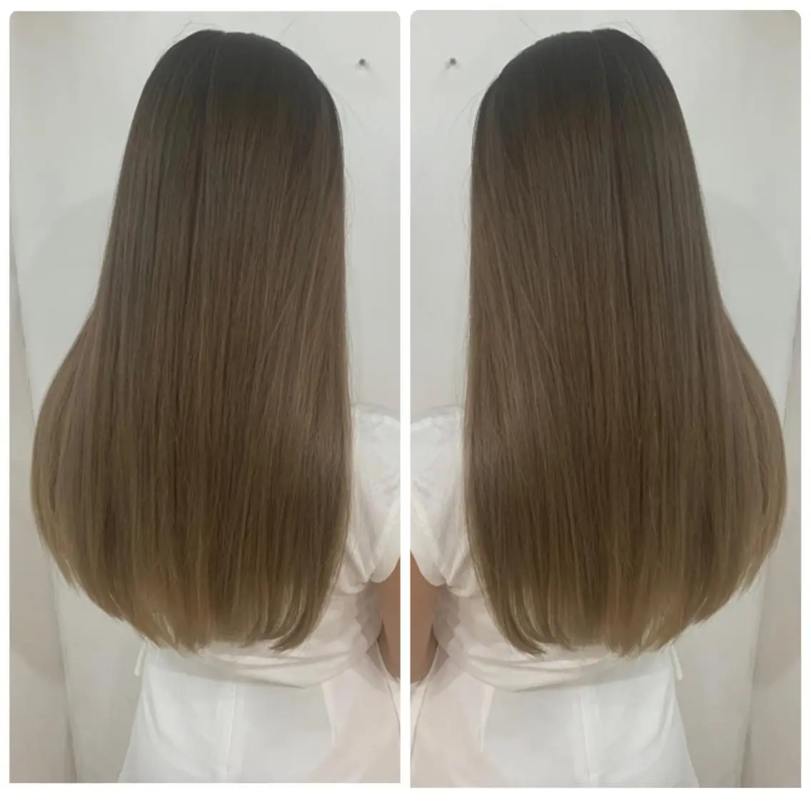 ロング カラー アッシュ バレイヤージュ ブリーチ デザインカラー グレージュ カット ヘアカラー トリートメント 京都大人女性ショート 徒歩1分/秋山のヘアスタイル