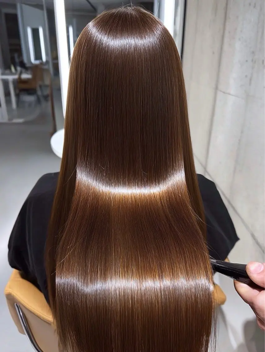 ロング パーマ 縮毛矯正 🍒モテ暖色カラー × うる艶✧ ゆなのヘアスタイル