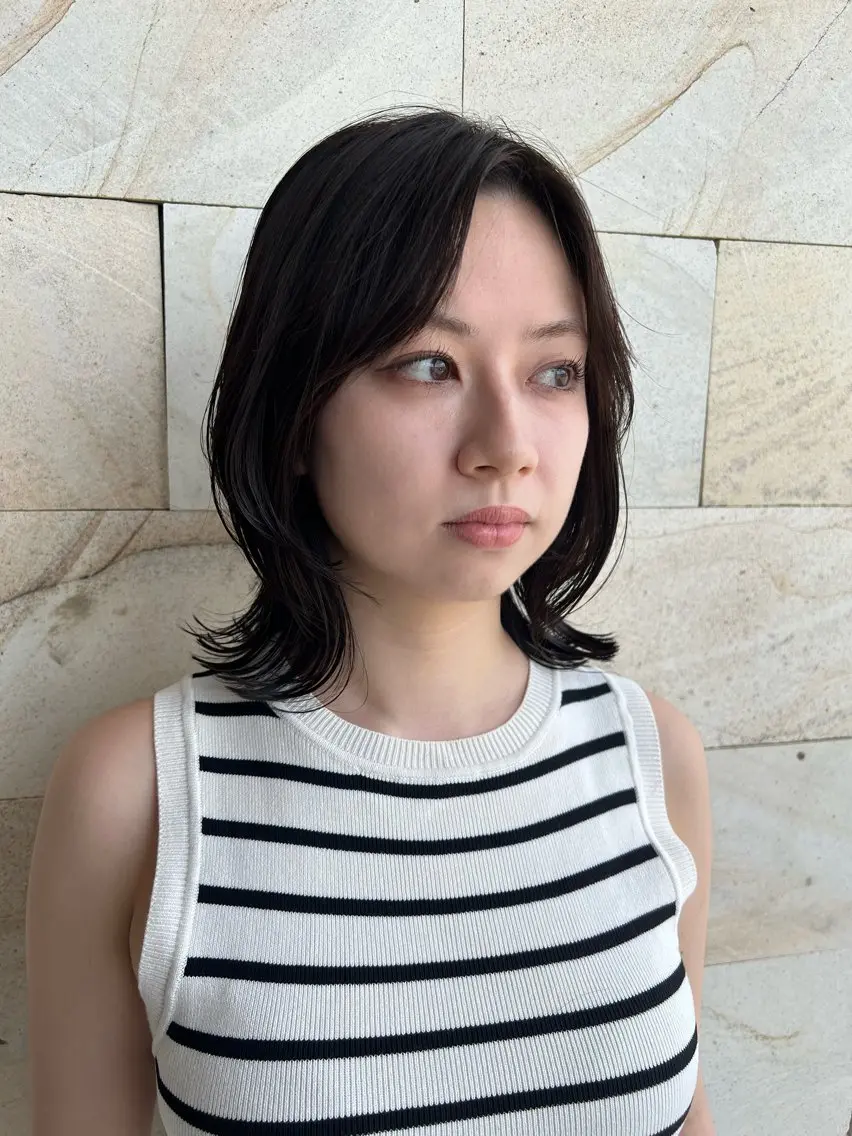 ミディアム カラー カット ヘアカラー トリートメント 角岡 真帆/ボブ/髪質改善のヘアスタイル