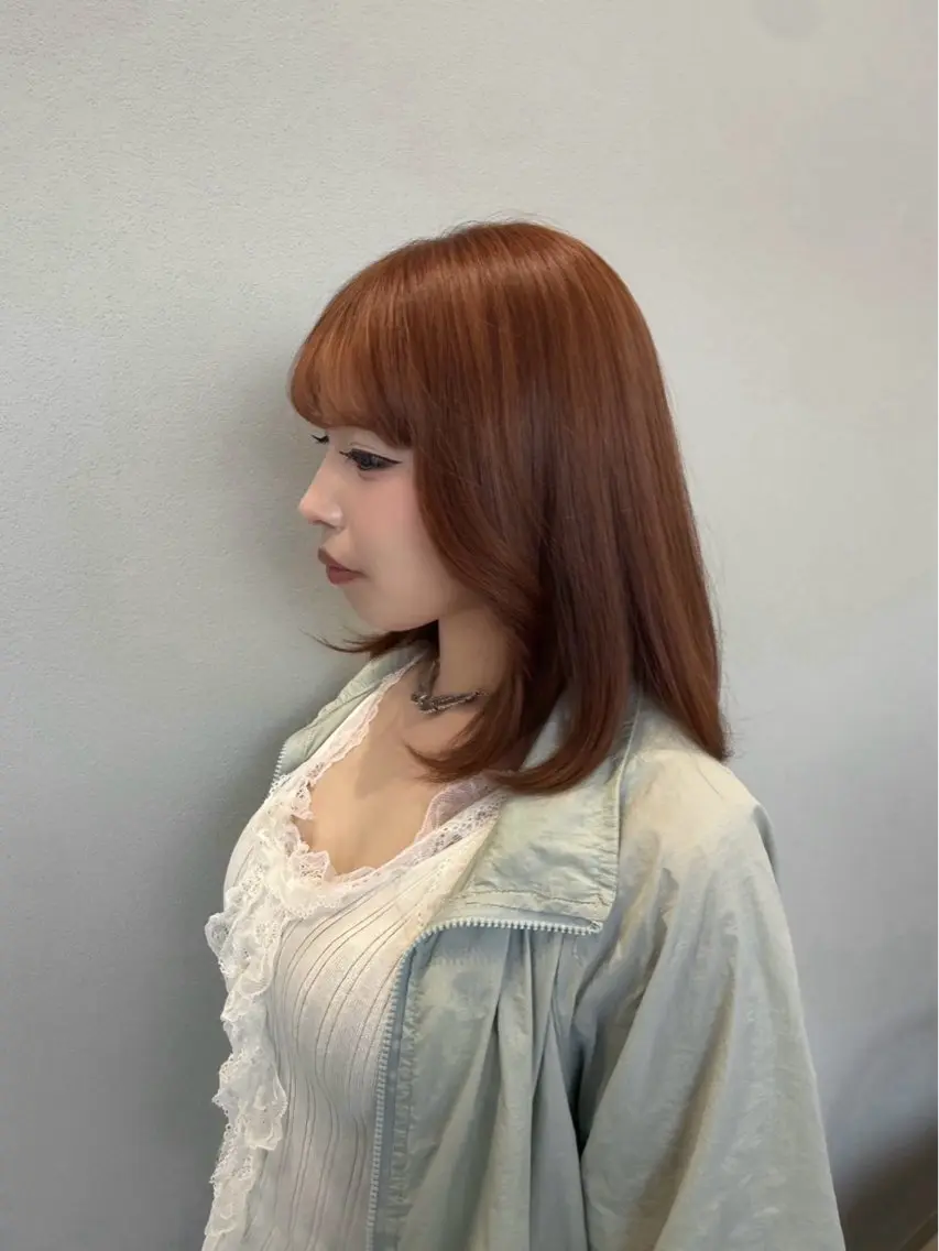 ミディアム オレンジブラウン ヘアカラー 松永 萌々花のヘアスタイル