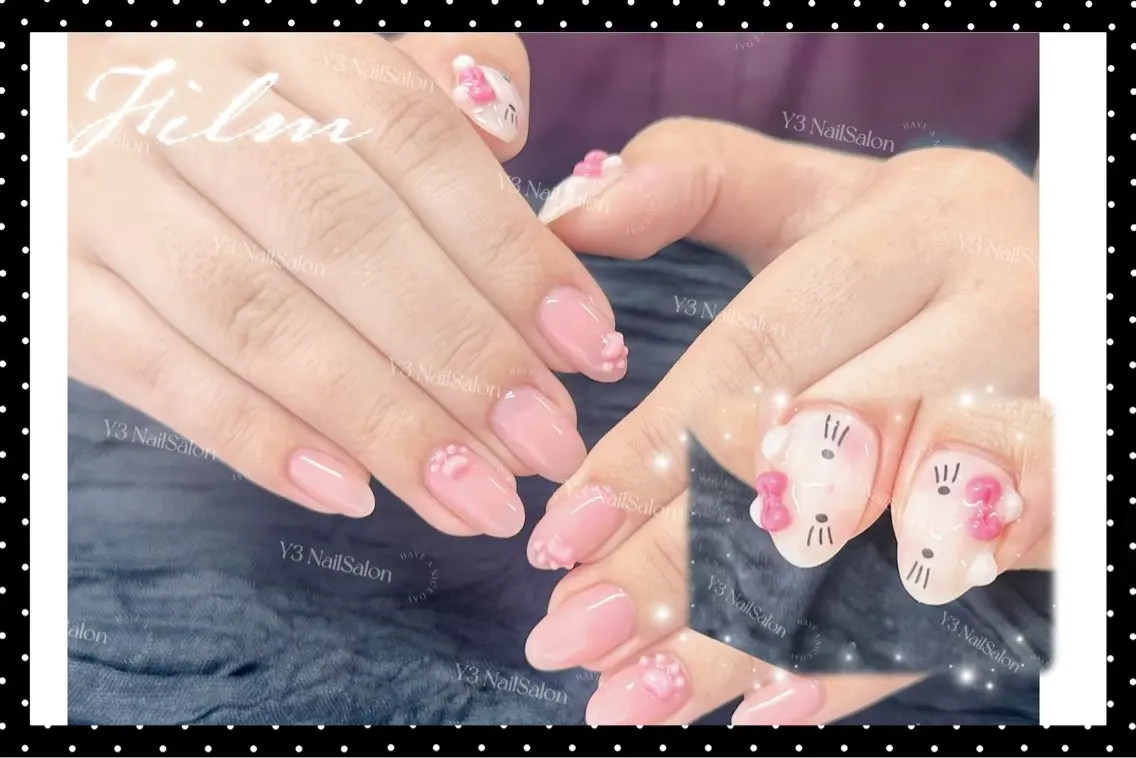ネイル アートネイル ガーリー 持ち込み ピンク ぷっくりネイル ハンドネイル Y3 NailSalonのネイルデザイン