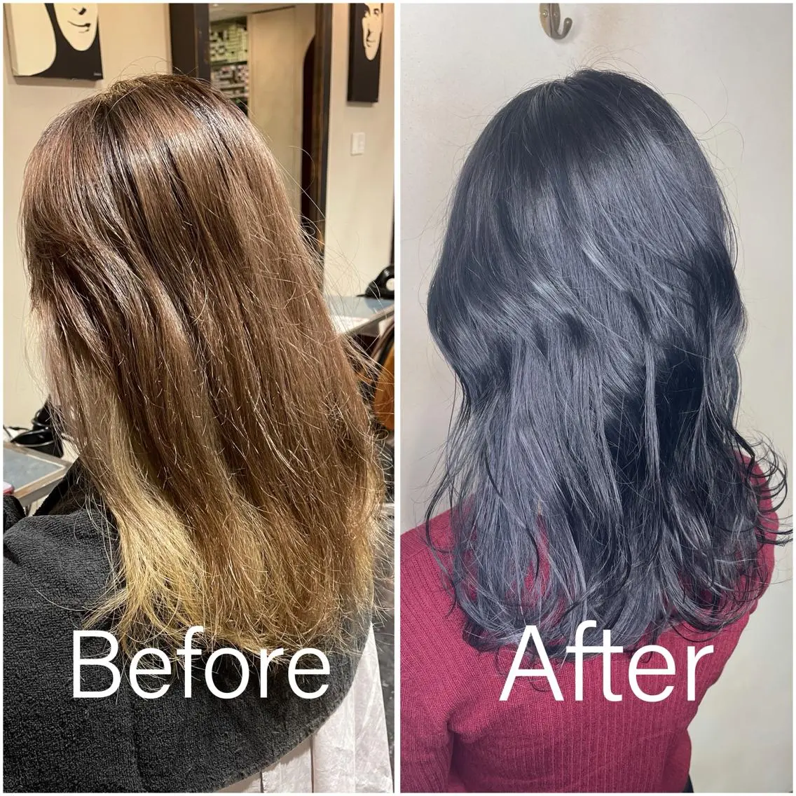ロング カラー 黒髪 ブリーチ ブルーカラー ブルーブラック 泉 堅也のヘアスタイル