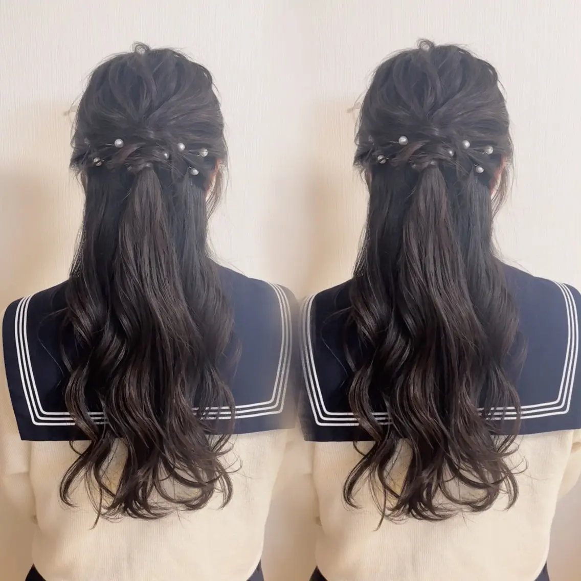 ロング ヘアアレンジ ハーフアップ 結婚式・ブライダル 卒業式のヘアスタイル カット エクステ/ハイトーン /HARUNAのヘアスタイル