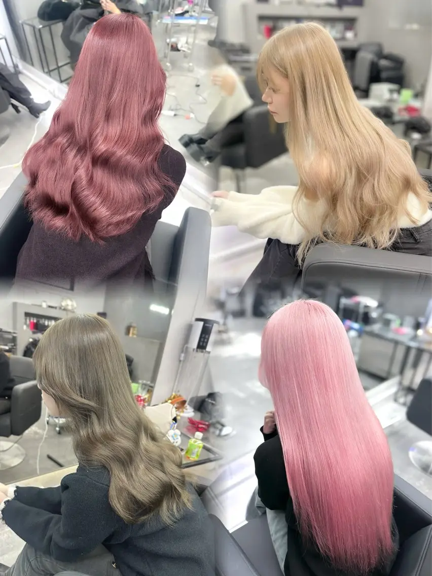 ロング ヘアカラー 紺エクステ デザインカラーのヘアスタイル