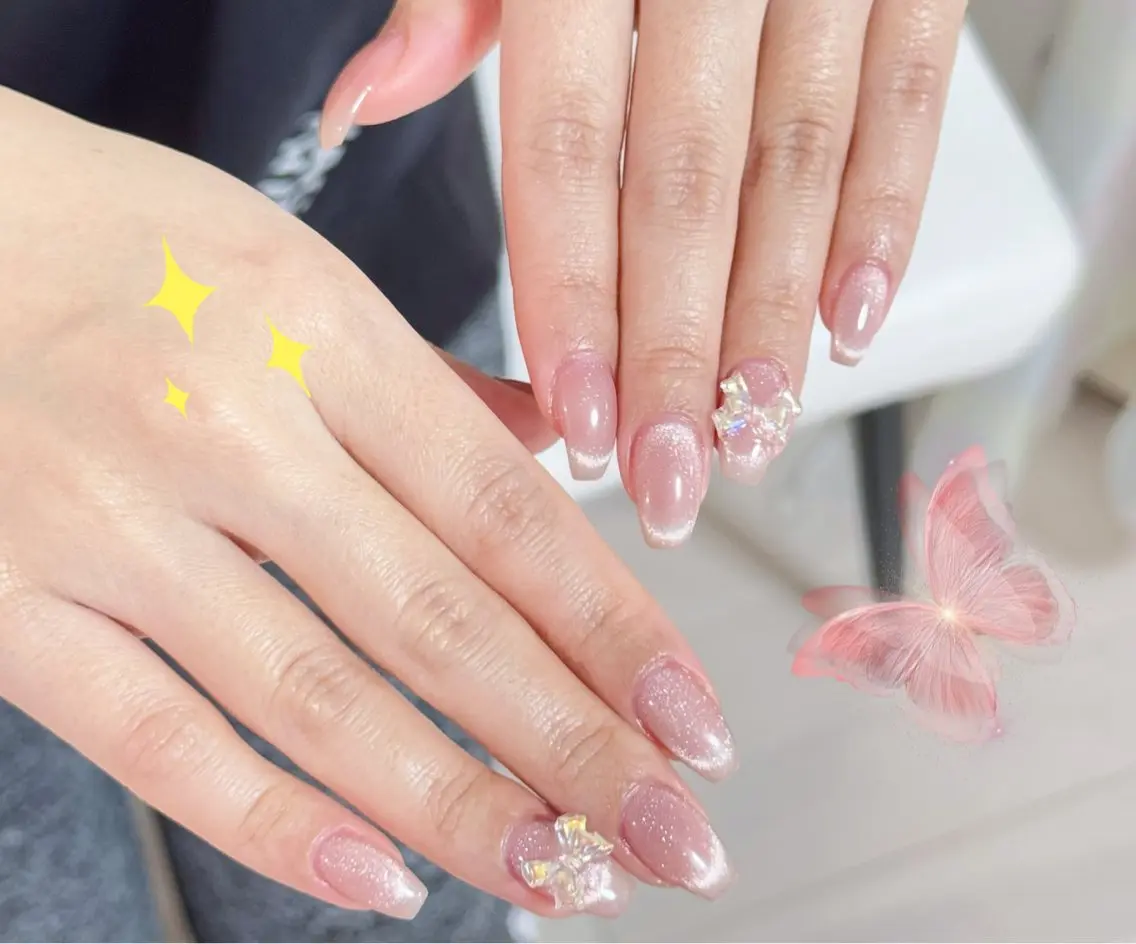 ネイル アートネイル オーロラネイル チークネイル フレンチネイル ガラスフレンチ ハンドネイル 🎀🎀YooLi Nail Salonのネイルデザイン
