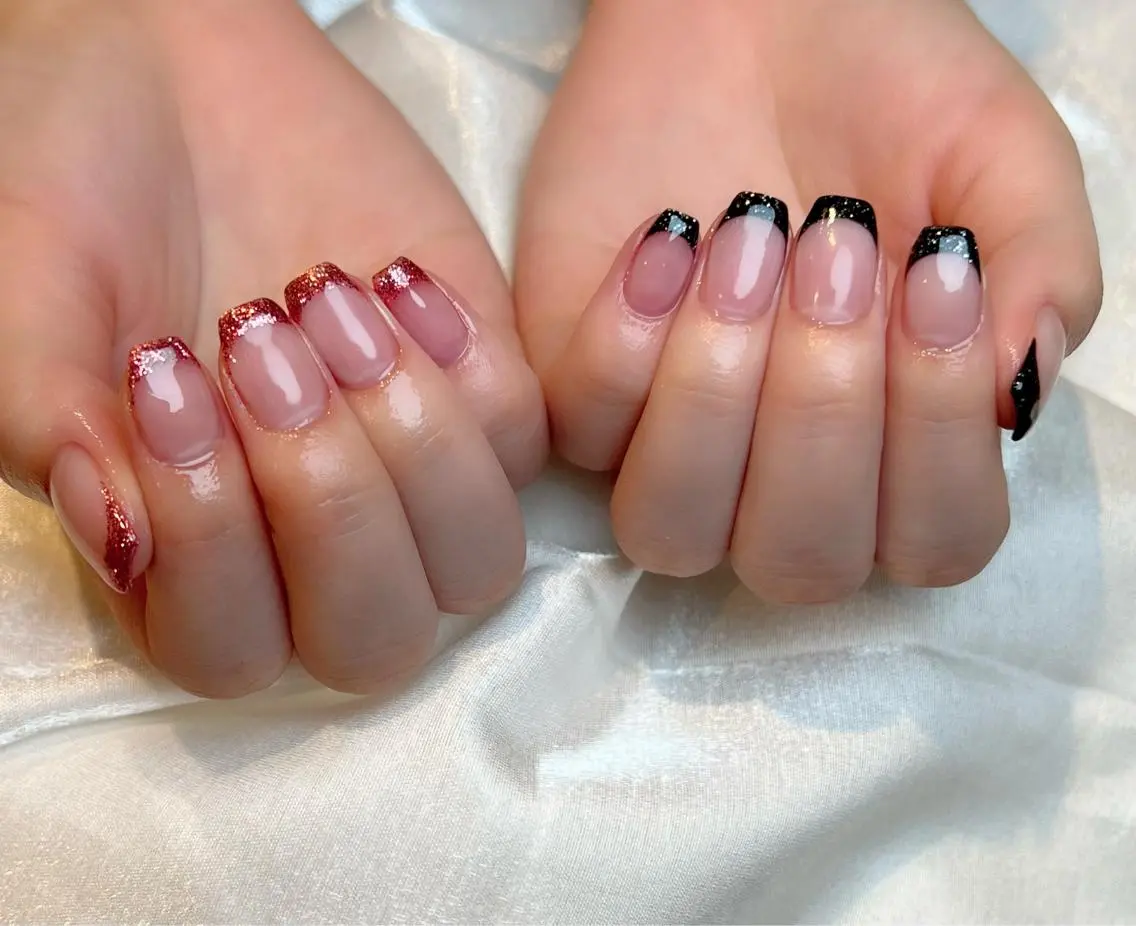ネイル クリアネイル フレンチネイル ラメ(グリッター) ハンドネイル Lino+ ネイル&よもぎ蒸しのネイルデザイン