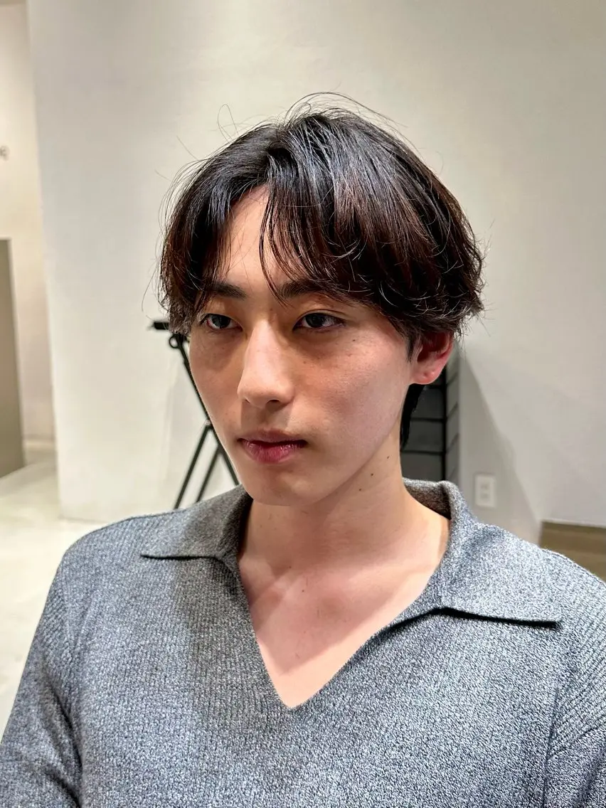 ミディアム パーマ メンズ カット パーマ トリートメント ヘアセット 横浜/メンズ特化/ Farbe/田中颯斗のヘアスタイル