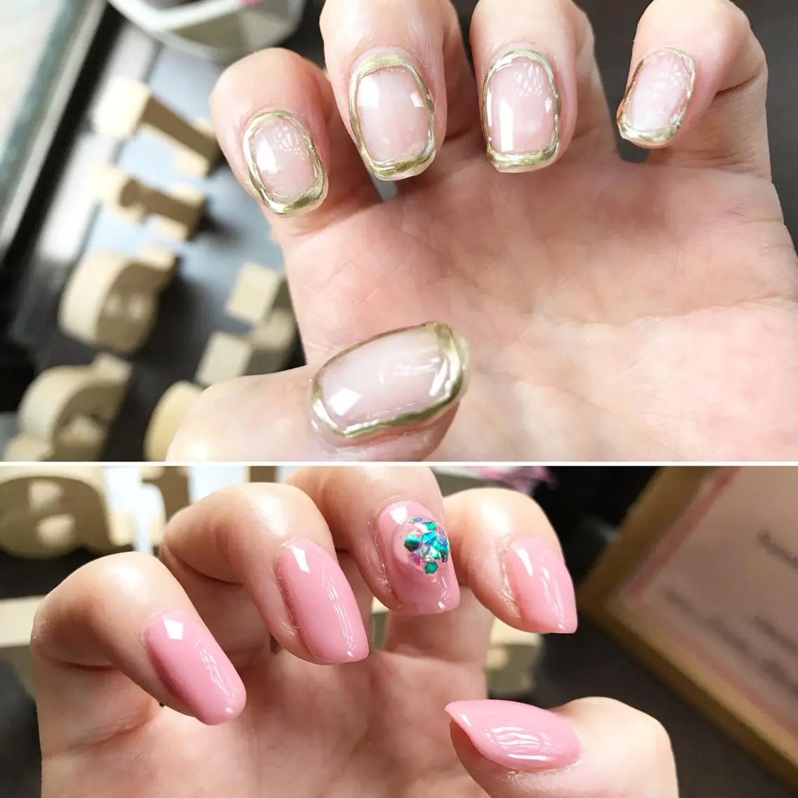 ネイル クリアネイル フットネイル ゴールド ピンク シンプルネイル nail fufla ♡yamane♡のネイルデザイン